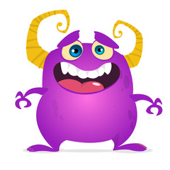 Funny cartoon monster laughing. Vector purple monster illustration. Halloween design
