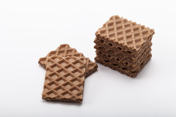 Chocolate waffels on white background