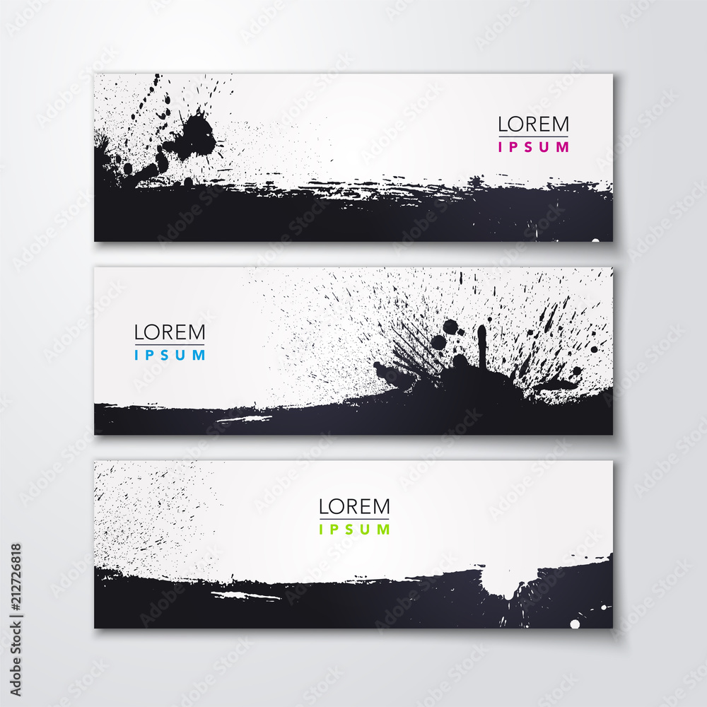Poster vector illustration of three abstract splash design banner set with calligraphy brush stroke element