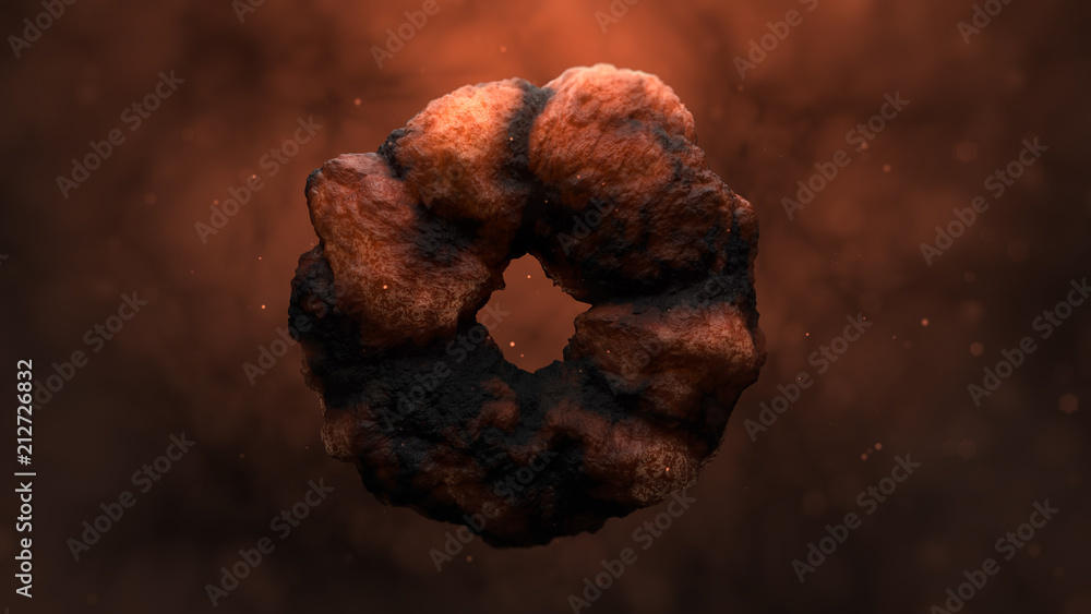 Poster 3d render abstract organic shape with strong displacement. deformed geometry with detail surface. me