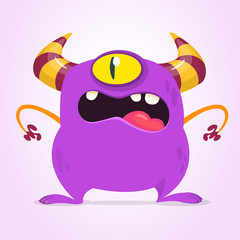 Angry cartoon monster with one eye. Vector purple monster illustration. Halloween design