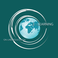 The concept of international learning The globe with the inscription online education - art vector The concept of international learning