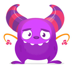 Funny cartoon monster with big mouth. Vector purple monster illustration. Halloween design