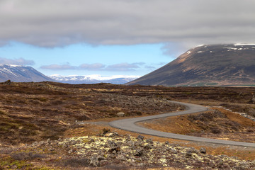 Asphalt road on the beautiful landscape in the east of Iceland.