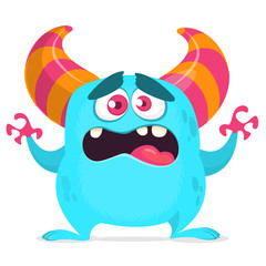 Cute cartoon monster. Vector illustration of yeti or bigfoot. Scared emotion monster face