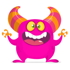 Crazy cartoon monster with big mouth. Vector pink  monster troll illustration. Halloween design