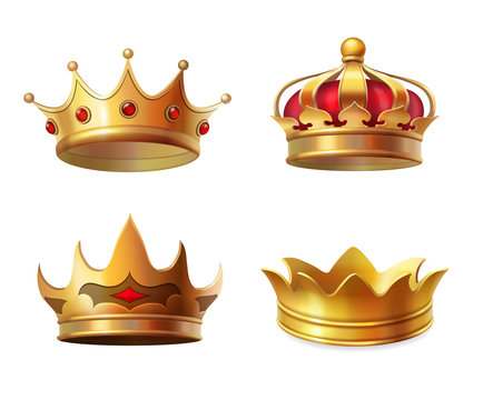 Realistic royal crown icon set vector illustration