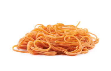 Pile of cooked tomato spaghetti isolated