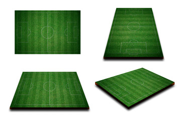 Different perspective of green football field, soccer field from top view.