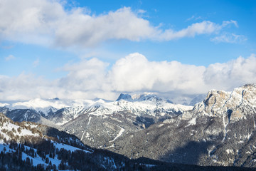Amazing winter landscape in the Dolomites Mountains