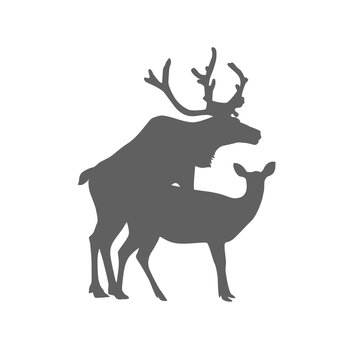 Mating deers silhouette. Flat icon