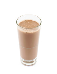 Tall glass of chocolate milk isolated