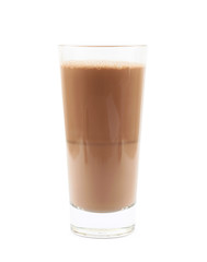 Tall glass of chocolate milk isolated