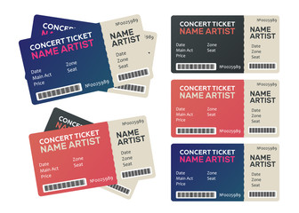 Set of Colorful Concert Tickets. Music, Dance, Live Concert tickets templates