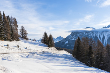 Fototapeta na wymiar Winter landscape in Dolomites Mountains, Italy