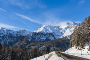 Fototapeta na wymiar Winter landscape in Dolomites Mountains, Italy