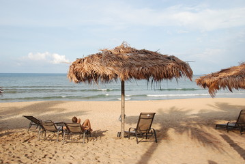 Fototapeta na wymiar Relax on Juara beach with view of turquoise sea, Tioman island, Malaysia