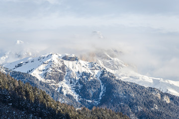 Fototapeta na wymiar Peak of Dolomites Mountains in the winter