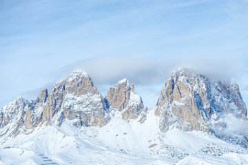 Peak of Dolomites Mountains in the winter