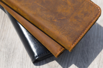 Leather Wallet on wooden table