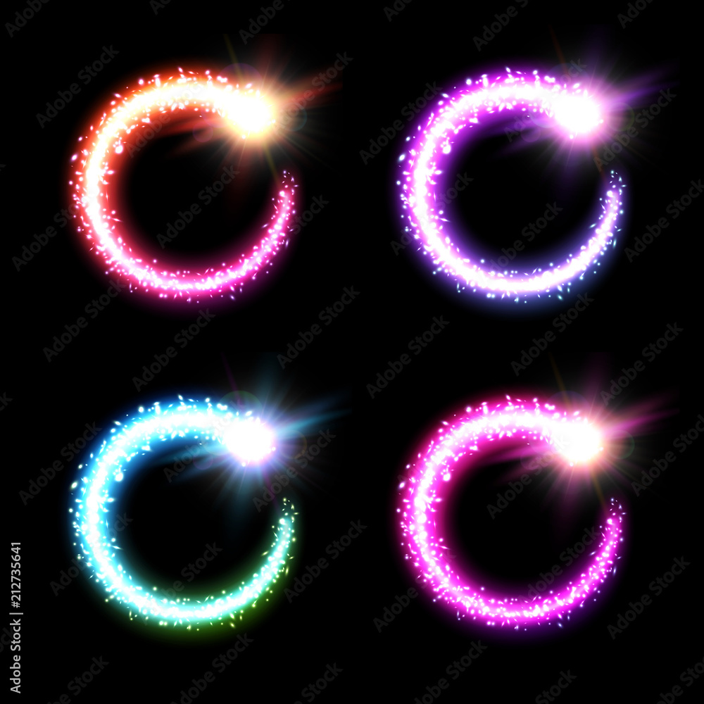 Poster holiday light background elements set on black backdrop. decorative abstract circles frame pack. chr