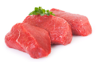 Raw beef on white background