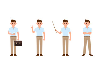 Friendly boy cartoon character. Vector illustration of casual look man in different poses