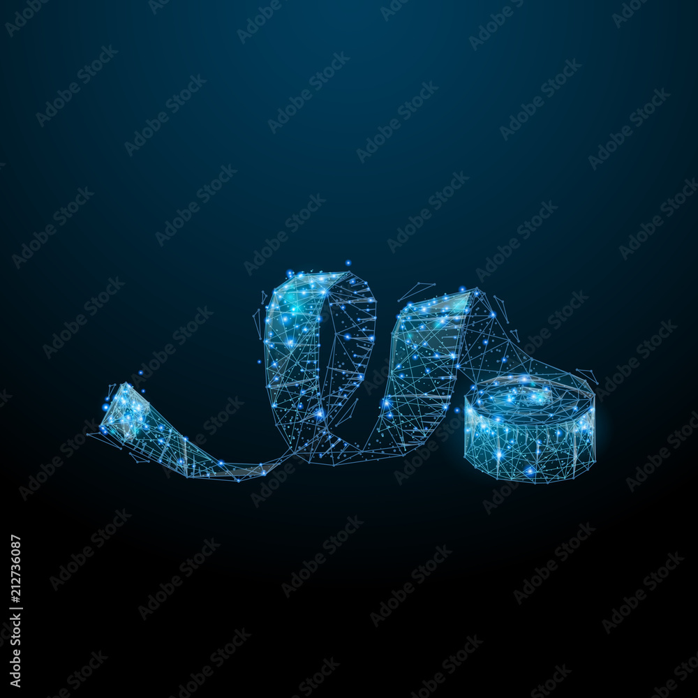 Leinwandbilder Abstract image of a Measuring tape in the form of a starry sky or space, consisting of points, lines, and shapes in the form of planets, stars and the universe. Vector wireframe concept