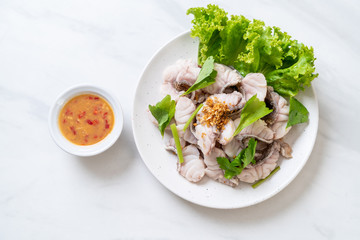 Boiled fish dip with sauce