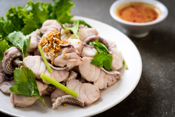 Boiled fish dip with sauce