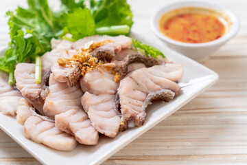 Boiled fish dip with sauce