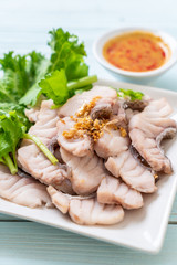 Boiled fish dip with sauce