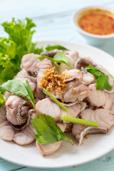 Boiled fish dip with sauce