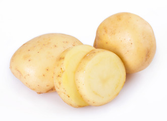 Raw potato on white background