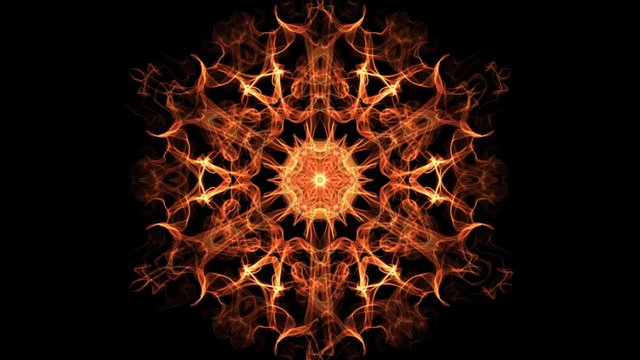 Hexagonal orange fractal with tunnel motion, abstract video in orange, red and yellow, nice symmetric shape mandala, 4k video