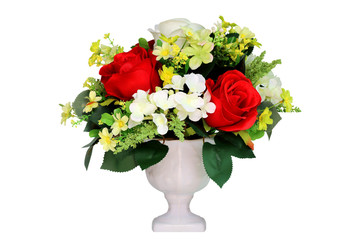 artificial flower in vase isolated on white background