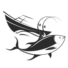 Fototapeta premium Boat with fishing rods and tuna