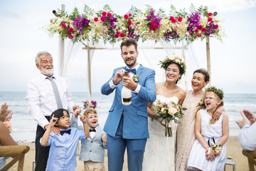 Young Caucasian couple's wedding day