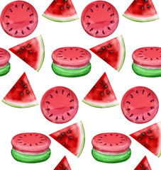 Watermelon macaroons pattern Vector. Fresh and colorful sweet design handmade illustrations