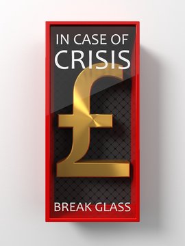 golden pound sign for usage in case of crisis, 3d illustration
