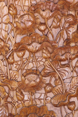 Pattern of flower wood carved texture background