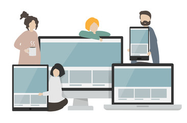 Illustration of characters and web templates