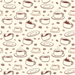 Hand drawn coffee cups vector seamless pattern