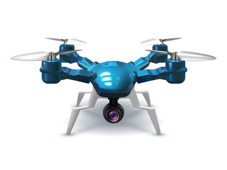 Realistic unmanned drone with recording camera. Copter with remote control 3d vector illustration