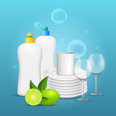 Realistic Detailed 3d Clean Dishes and Glassware Set. Vector