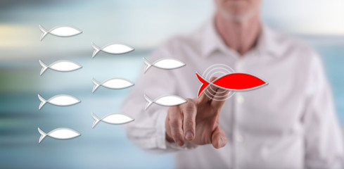 Man touching a leader concept