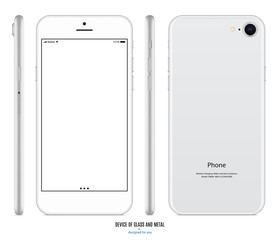 smartphone mockup in silver color with blank screen front, back and side on white background. stock vector illustration eps10