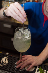 alcoholic drink with lemon and mint