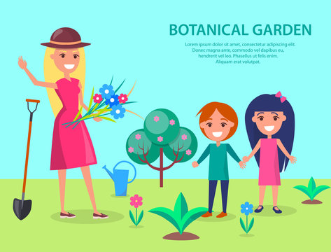 Botanical Garden with Smiling Woman Gardener