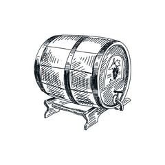 vector hand drawn wine barrel Illustration